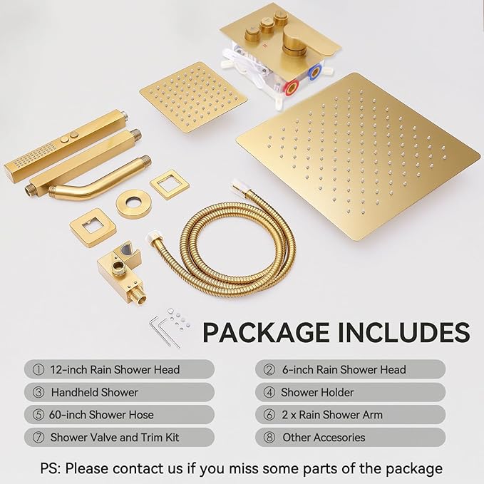 Shower Systems with Rain Shower and Handheld,STARBATH Dual Head 12+6" Rainfall Shower Can Run All Together, Ceiling Mount Shower Faucet Set with Pressure Balance Valve and Trim Kit, Brushed Gold