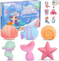 Mermaid Bath Bombs for Girls Kids with Surprise Inside, 6PCS Organic Essential Oil Bubble Bath Bombs for Kids，Christmas Birthday Gift for 3-8 Mermaid Princess Party Favors
