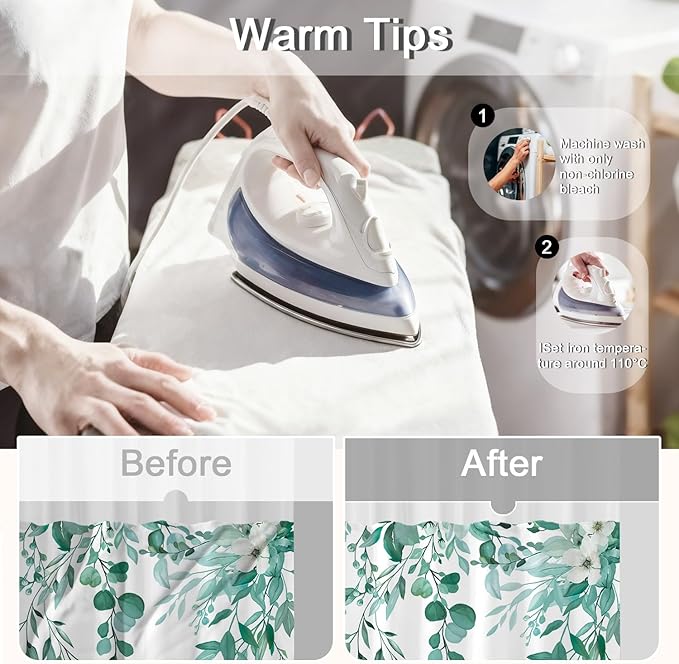 No Hook Shower Curtain and Liner Set, Teal Eucalyptus Floral Shower Curtains for Bathroom, Bath Curtain Sets with Snap in Liner, Waterproof with See Through Top Window, 71x84 Inches