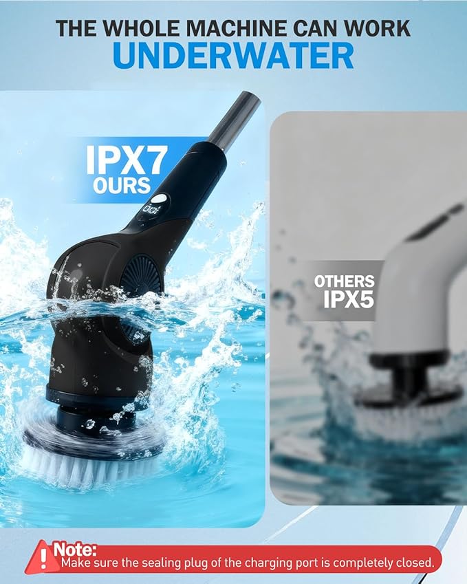 Electric Spin Scrubber, 3-Speed Cordless Shower Scrubber with 90° Adjustable & 10 Replaceable Brush Heads, 90 Mins Runtime & Full-Body IPX7 Waterproof Shower Cleaner Brush with Long Handle