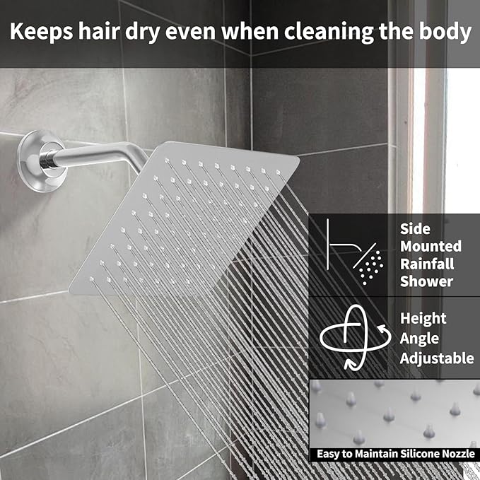 Polished Chrome Shower System Temperature Display Shower Set, Push Button Shower Faucet with 2 Rainfall Shower Head(12+8"), with Handheld Shower
