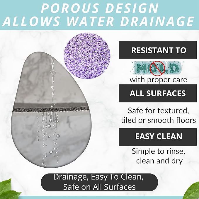 ENKOSI Loofah Non-Slip Shower and Bath Mat - Soft Cushioned Comfort - No Suction Cups for Smooth or Textured Tubs - Fast Draining - Safety for Bathroom, Family, Kids, and Elderly (24x16 Purple)