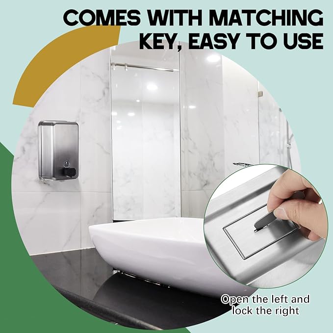 Maxdot 2 Pcs 37 oz/1100 ml Commercial Stainless Steel Soap Dispenser Wall Mount with Corrosion Proof Lining and Manual Anti Leak Pump for Home Bathroom Accessories Kitchen(Silver)