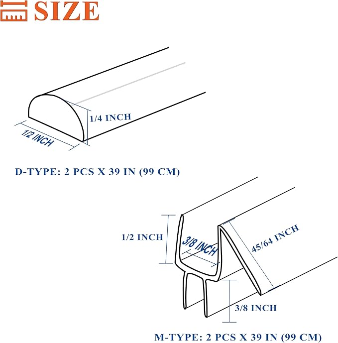 Frameless Shower Door Seal Strip 4 Pack x 39 Inch MD Glass Shower Door Bottom Seal Side Seal Strip Door Sweep for 3/8" Glass Ultra-Clear Polycarbonate Stop Shower Leaks Create A Water Barrier