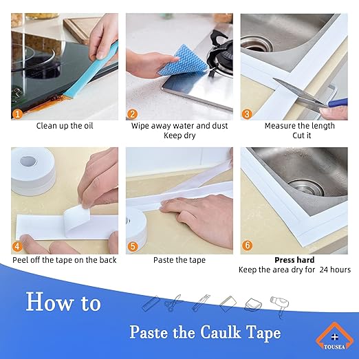 TOUSEA Waterproof Sealing Caulk Tape, Self Adhesive Sealant Strip for Bathroom, Toilet, Kitchen Countertop, Toilet, White