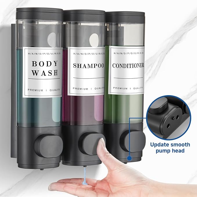 Shower Soap Dispenser Wall Mounted No Drill Shampoo Dispenser for Shower Wall Shampoo and Conditioner Dispenser Bathroom Hotel 3 * 300ml Black3 Self