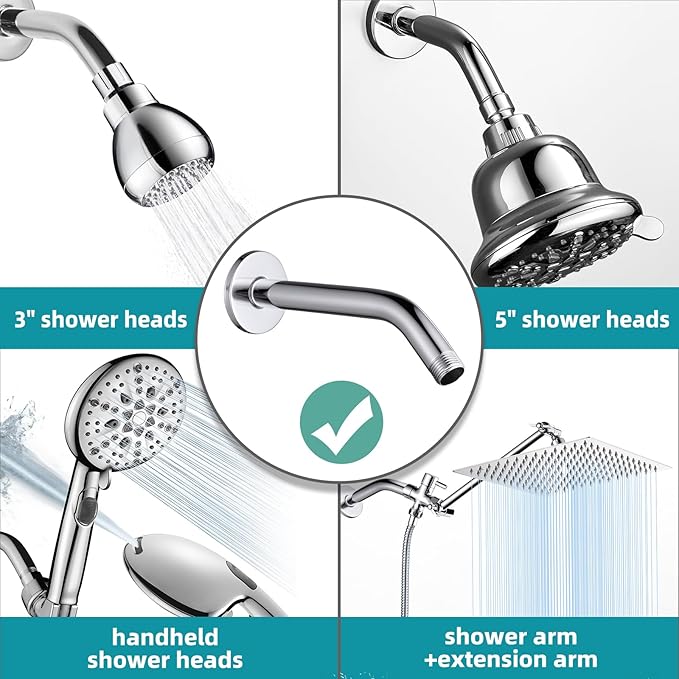 Cobbe Shower Arm with Flange and Teflon Tape, 6-Inches Wall Mounted Shower Pipe Arm 304 Stainless Steel Extension for Fixed Shower Head, Chrome