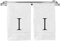 Monogrammed Hand Towel, Personalized Initial Gift, Extra Absorbent 100% Turkish Cotton - Soft Terry Finish - Set of 2 - Black Block Initial I - Embroidered on White Towels