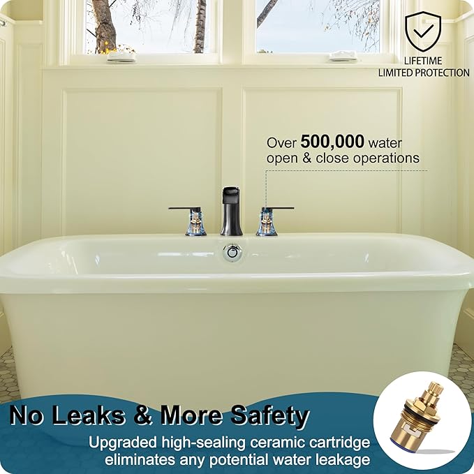 Oil Rubbed Bronze Waterfall Tub Faucet 3 Hole, Brass High Flow Roman Bathtub Faucet, Widespread Bathtub Faucets 6-16 Inch 2 Handle Deck Mount