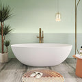 71" Premium Solid Surface Freestanding Bathtubs, Oval Stone Resin Tub with Overflow and Pop-up Drain, Matte White