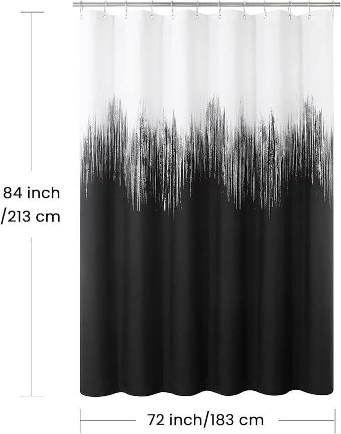 Extra Long Fabric Shower Curtain, Black and White Microfiber Cloth Shower Curtains for Bathroom, Modern Waterproof Bathroom Curtains, 72" W x 84" H