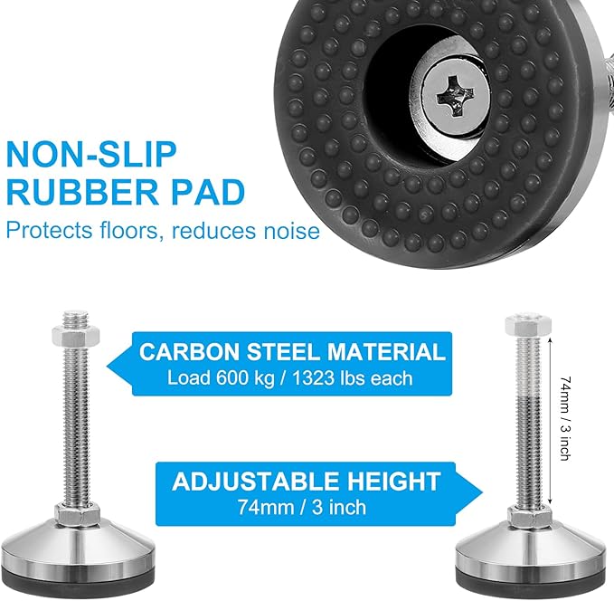 PATIKIL Furniture Leveling Feet 2.4" Dia Base M14 Thread, 4 Pcs Carbon Steel Adjustable Threaded Furniture Levelers Screw on Leg Leveler with Pads for Desk Chair Cabinet, Black