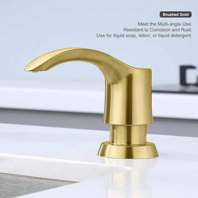 GAGALIFE Kitchen Sink Soap Dispenser with Large Bottle, Built in Sink Soap Dispenser Refill from Top, Brushed Gold