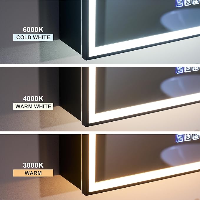 WELLFOR 30" X 30" LED Mirrored Medicine Cabinet, Medicine Cabinets with Lights for Bathroom, Defogging Function Mirror Cabinet, Bathroom Medicine Cabinet with USB Port & Outlet, Double Doors