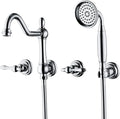 SUMERAIN Vintage Wall Mounted Bathtub Faucet with Hand Shower, High Flow Tub Filler Chrome Finish, Rough-in Valve Included
