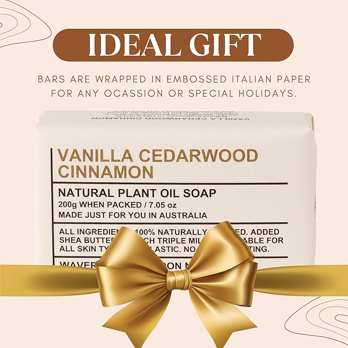 Wavertree & London Vanilla Cedarwood Scented Natural Soap Bars (2 Bars), 7oz Moisturizing French Triple Milled Soap enriched with shea butter - Plant Oil Bath & Body Soap Bars [100% Naturally derived]