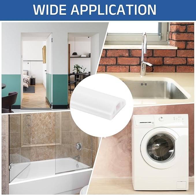 uxcell Shower Water Barrier, 98" Silicone Splash Guard Shower Water Stopper Retention System for Bathtub Sink Washing Machine Dry and Wet Separation, 1.18"W x 0.47"H, White