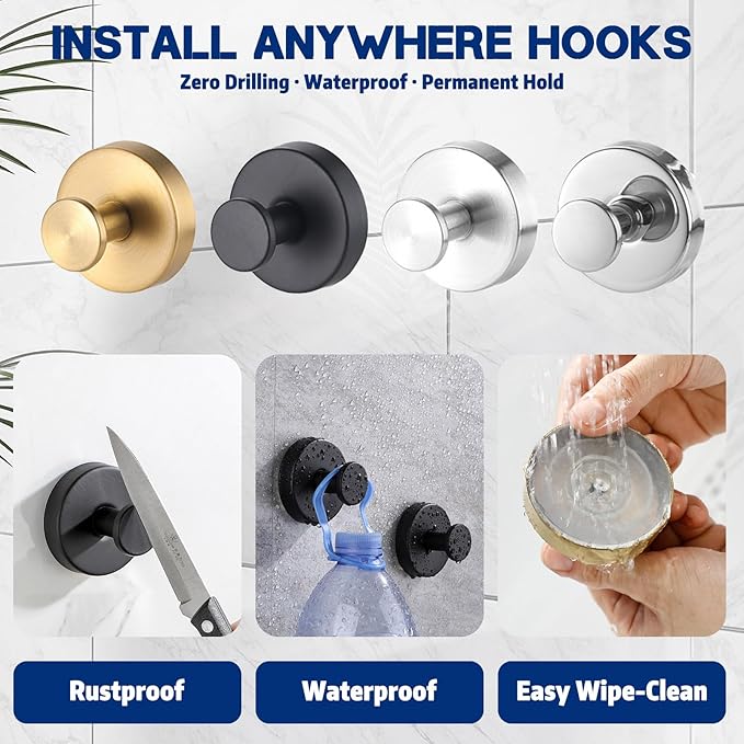 Removable & Reusable Suction Cup Hooks for Shower, Heavy Duty No-Drill Cup Hooks for Towels, Robes, Loofah–Wreath Hangers for Front Doors,Doors & Smooth Surfaces (Silver, 2 Pack)