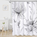 Grey Boho Watercolor Floral Shower Curtain, Ink Painting Style Blossom & Leaf Shower Curtains for Chic Elegant Bathroom, Artistic Fabric Cloth Flower Shower Curtain, 72x72