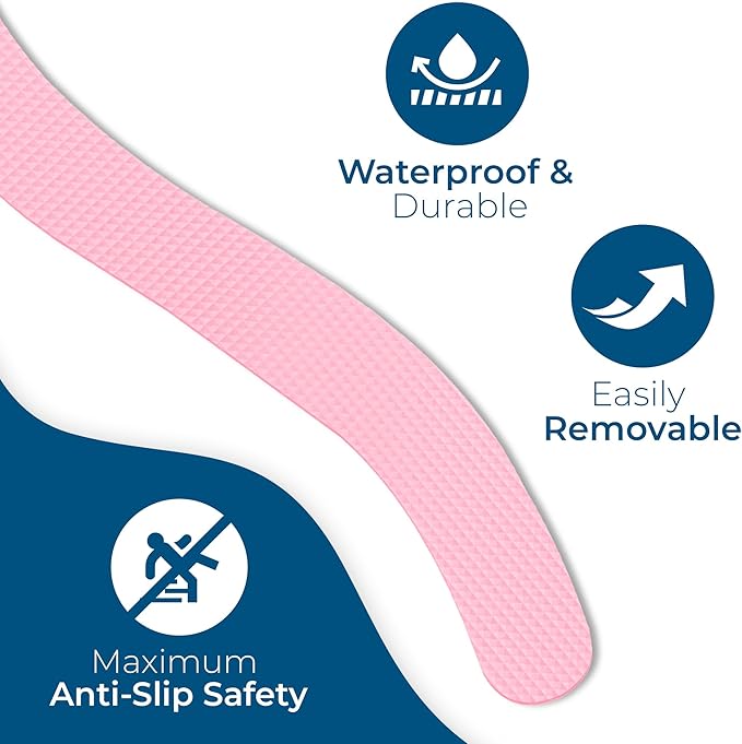 Anti-Slip Shower Stickers - Help Reduce Slipping in Bathtub & Shower, Pink Non-Slip Bath Strips, Strong Adhesive Bathtub Appliques Suitable for Homes with Kids, Adults & Seniors - 24 Pcs - Homergy