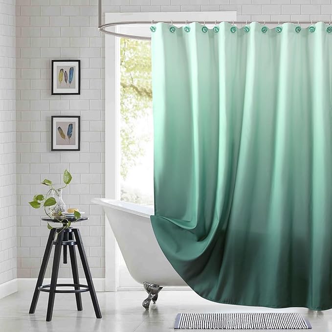 Stall Fabric Shower Curtain, Green Ombre Cloth Shower Curtains for Bathroom, Waterproof Bathroom Curtains, 54" W x 72" H