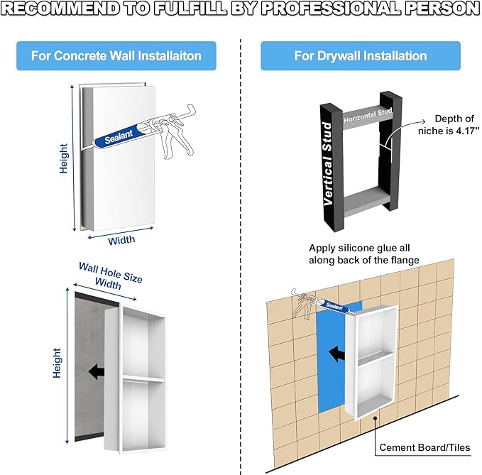 304 Stainless Steel Shower Niche Insert-24 x 12" No Tile Needed Bathroom Niche for Shower Wall-Double Shelves Built in Shower Shelf-Waterproof Recessed Cabinet for Bathroom Living Room Study Kitchen