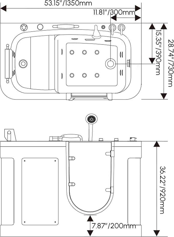 Homary Walk-In Bathtub for Seniors with Hydrotherapy Massage - Air Bubble Jets Bathtub, LED Chromatherapy Light, Thermostatic Faucet, Built-In Seat & Grab Bars, 3-Sided Apron Safety Tub for Elderly