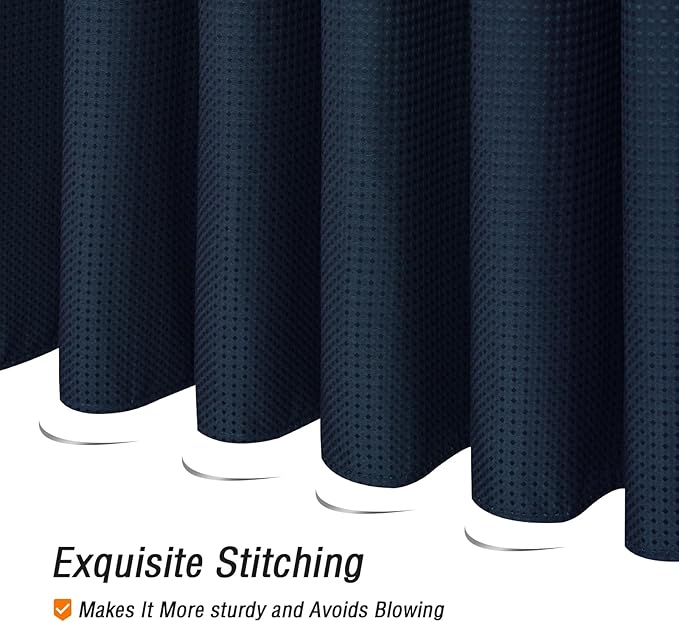 Gibelle Navy Blue Shower Curtain, Waffle Weave Textured Fabric Shower Curtain for Bathroom - Soft Cloth & Hotel Spa Luxury, Water Repellent, Machine Washable, 72X72, Navy Blue