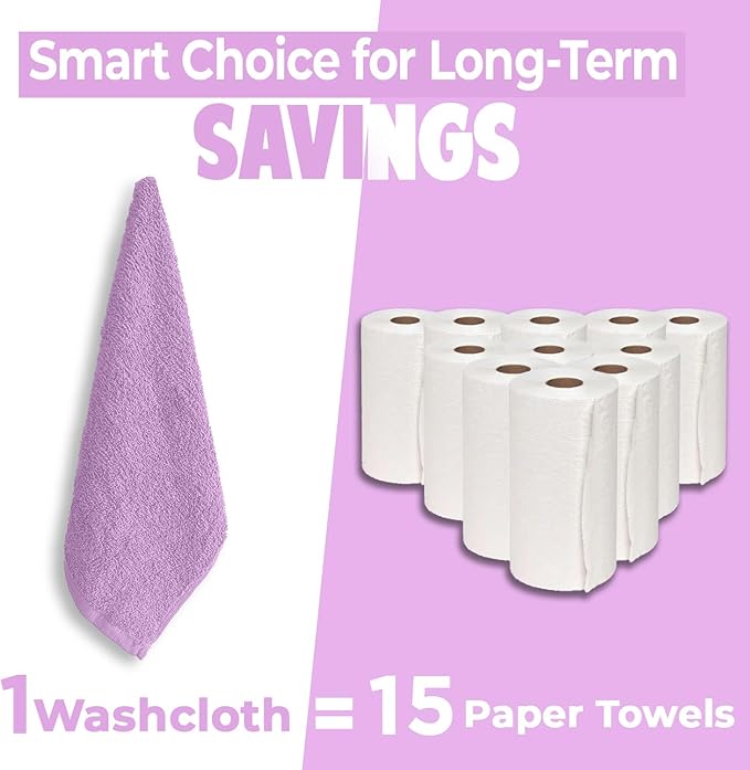 DAN RIVER 24 Pack Wash Cloths for Showering [12x12] - 100% Cotton Washcloths Premium Quality Flannel Face Cloths for Bathroom, Highly Absorbent and Soft Feel Wash Clothes, Lavendar