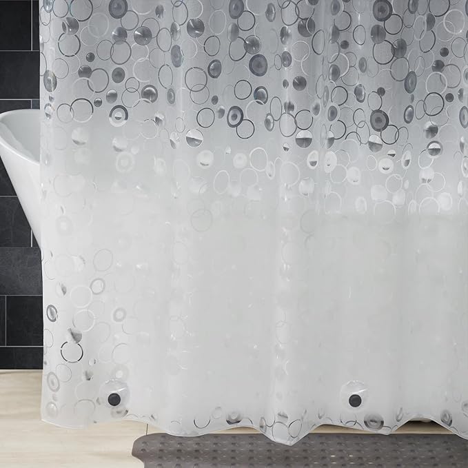 AooHome Plastic 60 inch Short Shower Curtain Liner - EVA 3D Circle Pattern Design Bathroom Shower Curtain with Hooks, 5 Bottom Magnets, 10G Heavy Duty, Water Repellent, Semi Transparent, 72x60 Inch