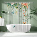 Clear Colorful Floral Butterfly Shower Curtain Liner, Plastic Pretty Pink and Orange Flower Green Eucalyptus Leaf Shower Curtains for Bathroom, 72x78 Weighted Magnetic Shower Curtain Set with 12 hooks