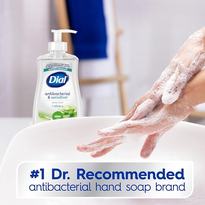 Dial Antibacterial Defense Liquid Hand Soap + Aloe, Aloe Scent, 11 Fl Oz (Pack of 12), Dermatologist-Tested Hand Wash, Gentle Formula