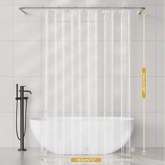 AmazerBath Shower Curtain Liner 2 Pack, 72 x 96 Inches Extra Long PEVA Plastic Shower Liner with 3 Weighted Stones and 12 Rustproof Metal Grommet, Lightweight Waterproof Shower Curtain - Clear