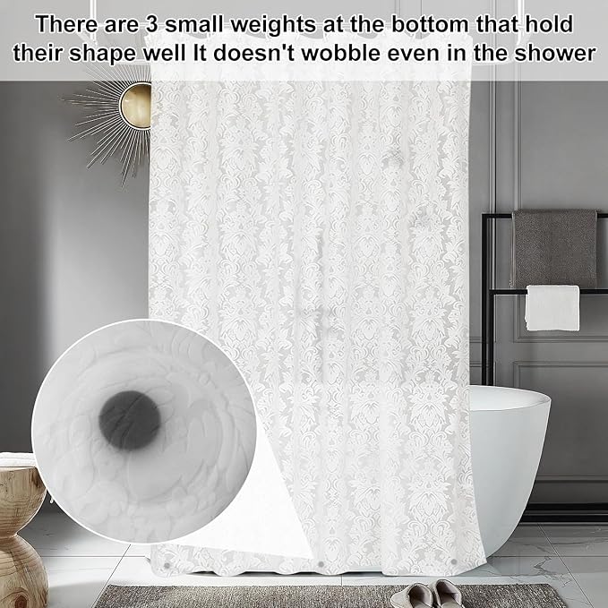 PEVA Shower Curtain, 72 x 72 Water Repellent Premium Bathroom Shower Curtain with 3 Magnetic Weights for Shower Stall, Bathtubs (White Flowers)
