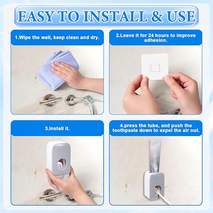 Toothpaste Dispenser Automatic Toothpaste Squeezer Wall Mount Toothpastes Holder Accessories Bathroom Squeezer with Super Sticky Suction Pad for Family Shower for Kids and Adults