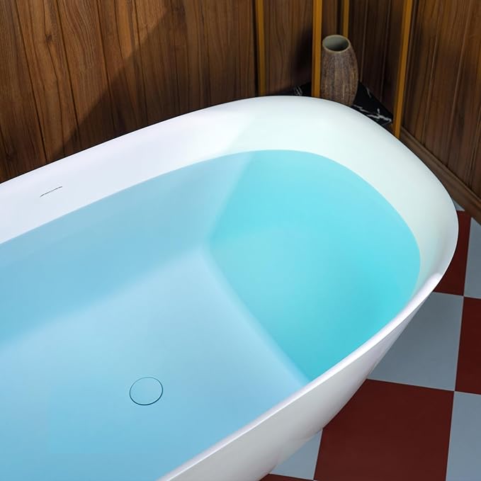 WOODBRIDGE 59" L x 32-5/8" W Luxury Contemporary Solid Surface Stone Resin Freestanding Bathtub in Matte White