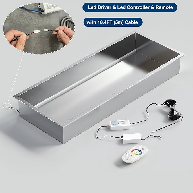 36X12 RGB Shower Niche, Brushed Nickel Stainless Steel LED Wall Niche, No Tile Needed Wall Cabinet for Bathroom Storage, 3000K Warm Light