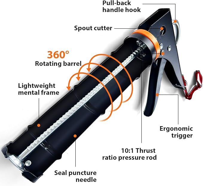 Caulk Gun Kit - Smooth Silicone Caulking Tools The Smarter Way to Seal & Repair! Professional Caulk Gun Set with Glide & Comfort Grip/Heavy-Duty Metal/Plastic for Flawless DIY