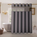 Inhousolu Long No Hook Shower Curtain with Snap in Fabric Liner Set Waffle Weave 230GSM Weighted Hem, Waterproof & Washable Bathroom Curtain Spa Luxury with Mesh Top Window 72"W x 78"L Graphite Grey