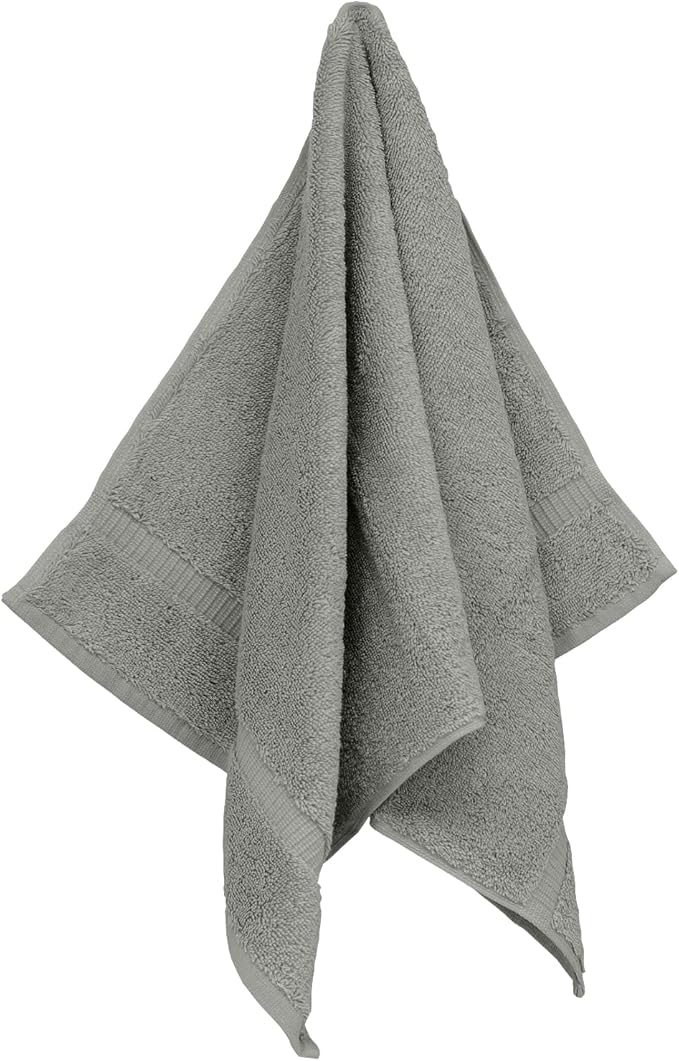 Monogrammed Hand Towel, Personalized Initial Gift, Extra Absorbent 100% Turkish Cotton - Soft Terry Finish - Set of 2 - Silver Block Initial M - Embroidered on Grey Towels