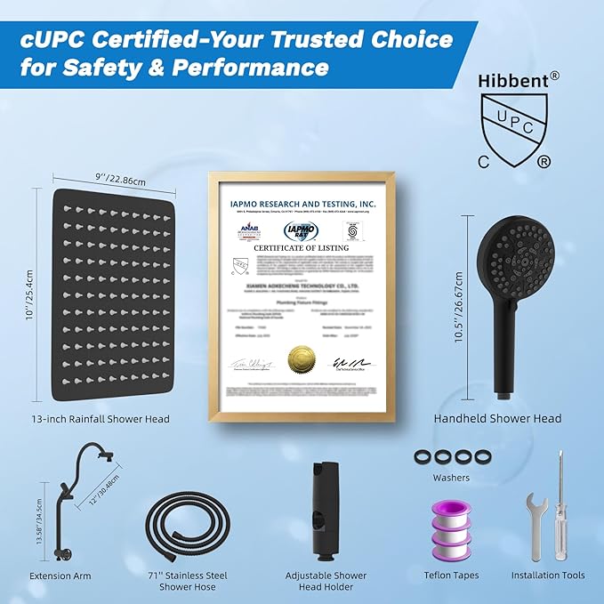Hibbent cUPC Certified All Metal 10"Rainfall Showerhead Combo, High Pressure Shower Head with 10-Spray Mode Handheld, Innovative 4-way Diverter with Pause Mode, 71'' Hose and Holder, Oil Rubbed Bronze