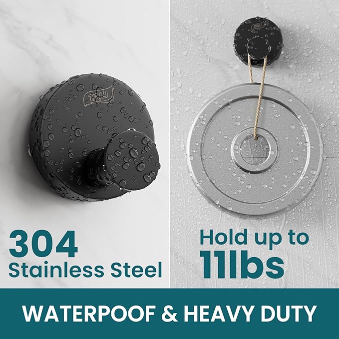 TAILI Stylish 304 Stainless Steel Bathroom Suction Hooks for Towel, Bathrobe, Loofah, No Damage Hanging Glass Shower Wall Hook, Patented Strong Suction Cup Holder, Hold Up to 11 Lbs, O-Cylinder Black
