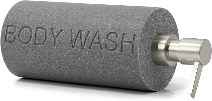 Resin Neutral Gray Sandstone Body Wash Engraved Bottle Refillable Pump Dispenser, Durable Waterproof Resin Construction for Bath, Shower - Gray Sandstone Satin Nickel Pump