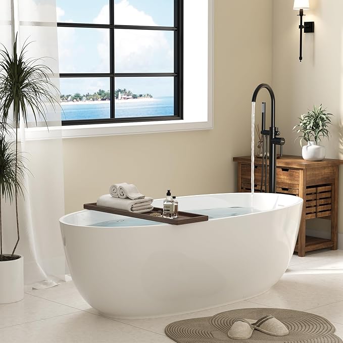 Freestanding Bathtub Faucet, Floor Mount Bathtub Faucet with 2 Water Outlet Modes, Swivel Gooseneck Spout with Hand Shower, Brass Single Handle Tub filler, Max Flow Rate 7.4 GPM, Matte Black