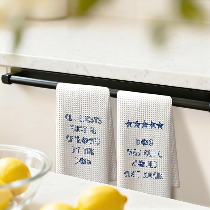 Funny Dog Kitchen Dish Towels, Gifts for Dog Lovers Owners Mom Lady, Guest Bathroom Decor, Pet Lover Gifts Hand Tea Towels for Bathroom Kitchen, 16x24 Inches Set of 2