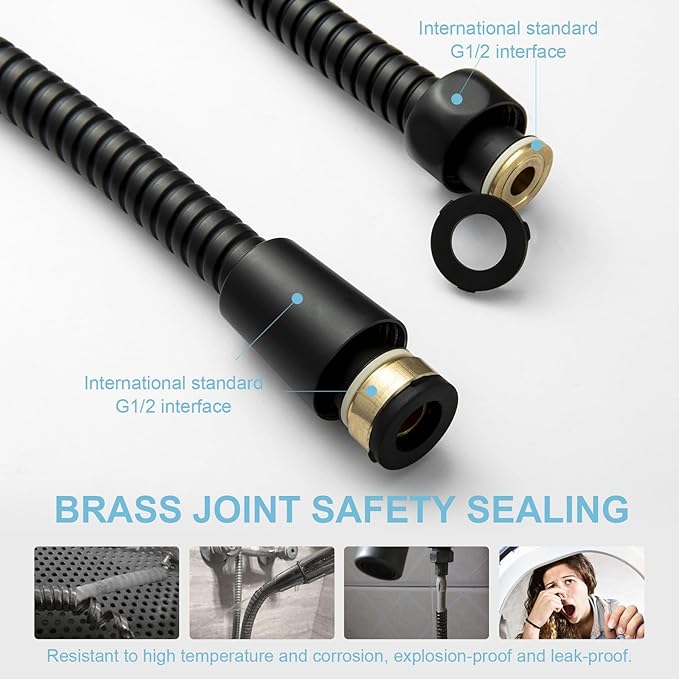 OFFO Shower Hose, 120 in Kink Free Stainless Steel Shower Hose Attachment Electroplating Handheld Shower Head Hose Flex Hoses Extension with Brass Insert & Nut for Pet Bathing Cleaning, Matte Black