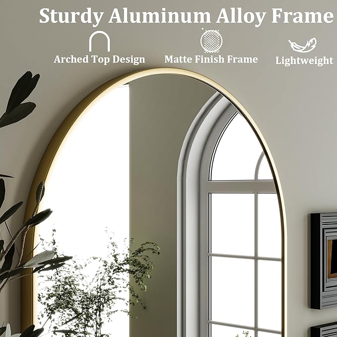 HARRITPURE Arched Wall Mirror – 24"x36" Arch Bathroom Mirror, Gold Metal Frame Vanity Mirrors for Bedroom, Entryway, Living Room Home Decor