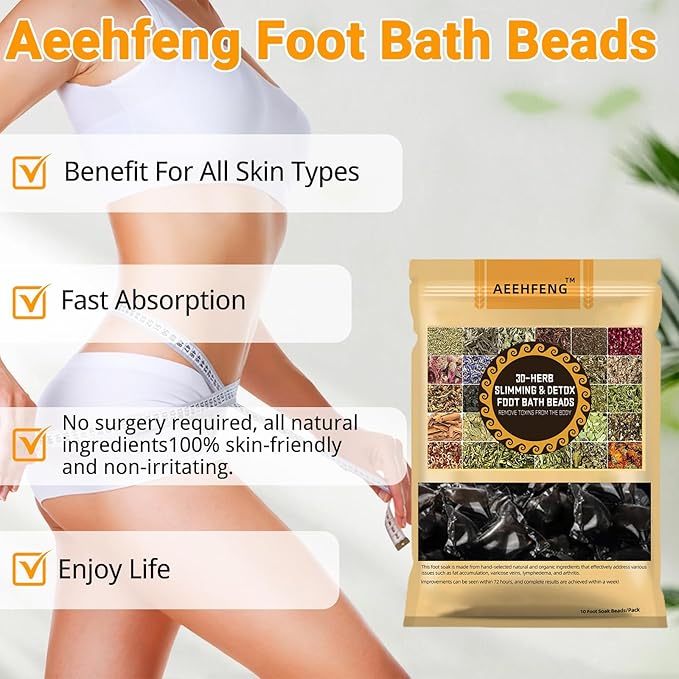 30-Herb Detox Foot Bath Beads, Professional Herbal Detox Foot Soak Beads, Detox and Shaping Cleansing Foot Soak for Men and Women (3 PCS)