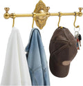 TFCFL Wall Mounted Towel Rack with 4 Hooks, Vintage Gold Brass Bathroom Organizer 14.17", H59 Brass for Bathroom & Kitchen