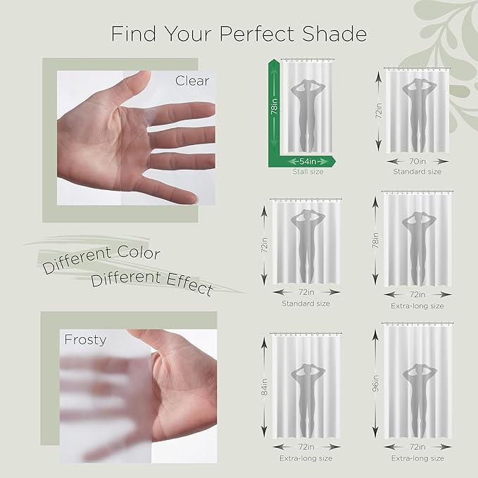 Stitch & Stone Shower Curtain Liner, Premium Medium Weight Durable Waterproof 6g PEVA for Bathroom with Weighted Magnets, Extra Long 54" x 78", Frosty 1 Pack